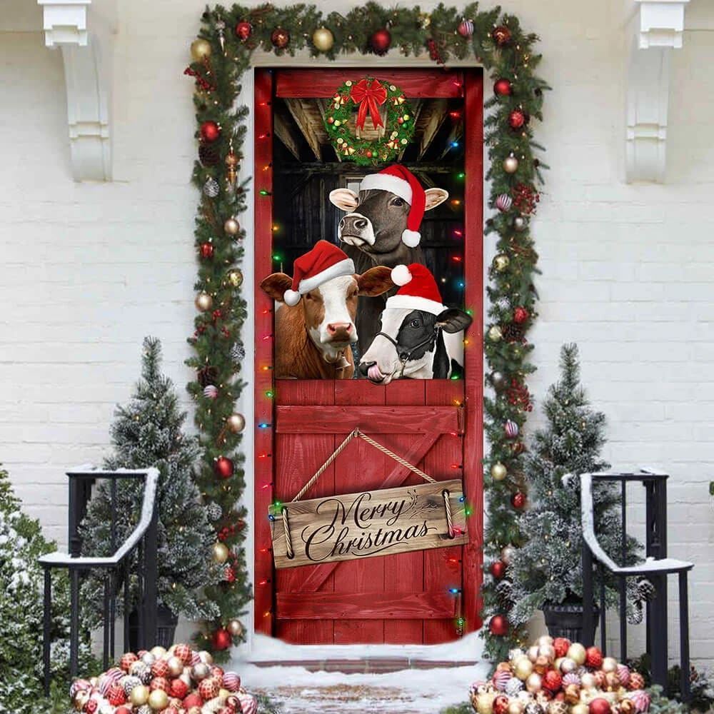 Cow Cattle, Merry Christmas Door Cover, Door Christmas Cover, Cow Lover Gifts