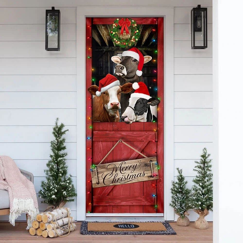 Cow Cattle, Merry Christmas Door Cover, Door Christmas Cover, Cow Lover Gifts