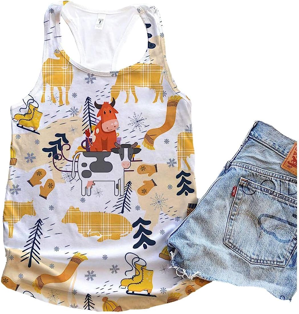 Cow Golden Christmas Tank Top - Summer Casual Tank Tops For Women - Gift For Young Adults