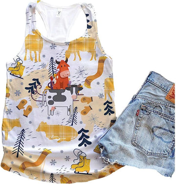 Cow Golden Christmas Tank Top - Summer Casual Tank Tops For Women - Gift For Young Adults