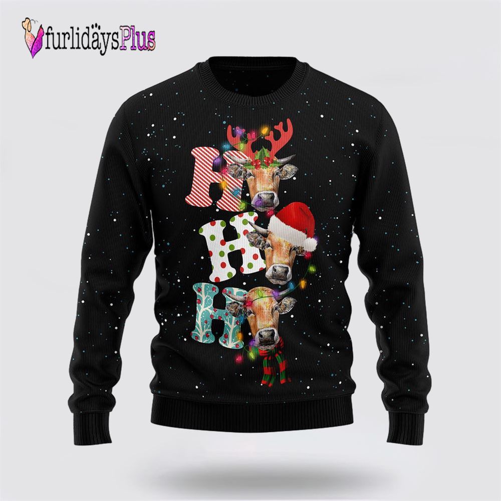 Cow Ho Ho Ho Ugly Christmas Sweater, Sweater Gifts For Pet Lover
