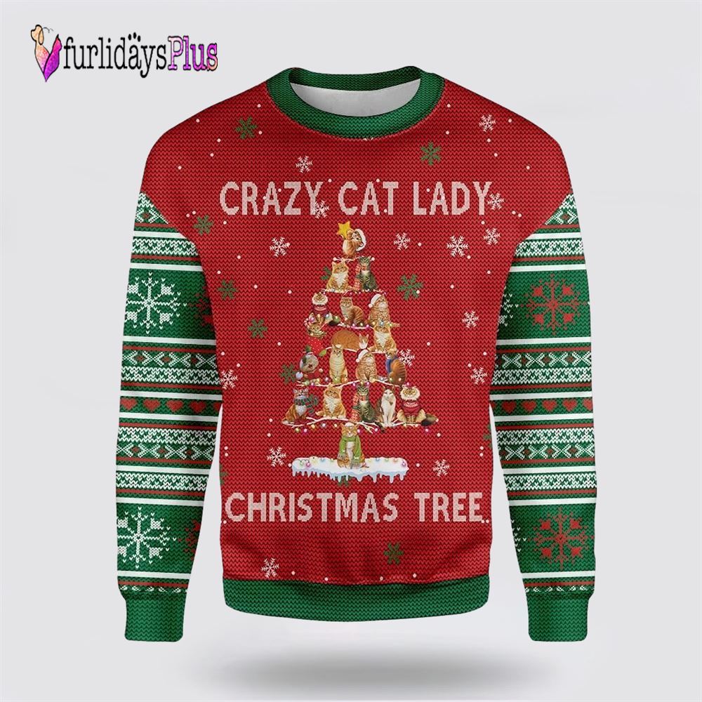 Crazy Cat Lady Christmas Tree Ugly Christmas Sweater, Cat Lover Christmas Sweater