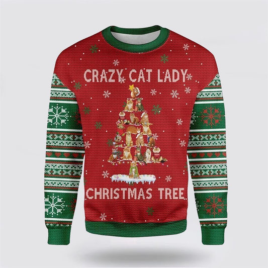 Crazy Cat Lady Christmas Tree Ugly Christmas Sweater, Christmas Sweater For Cat Lover