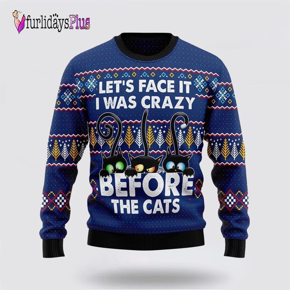 Crazy Cat Ugly Christmas Sweater, Cat Lover Christmas Sweater