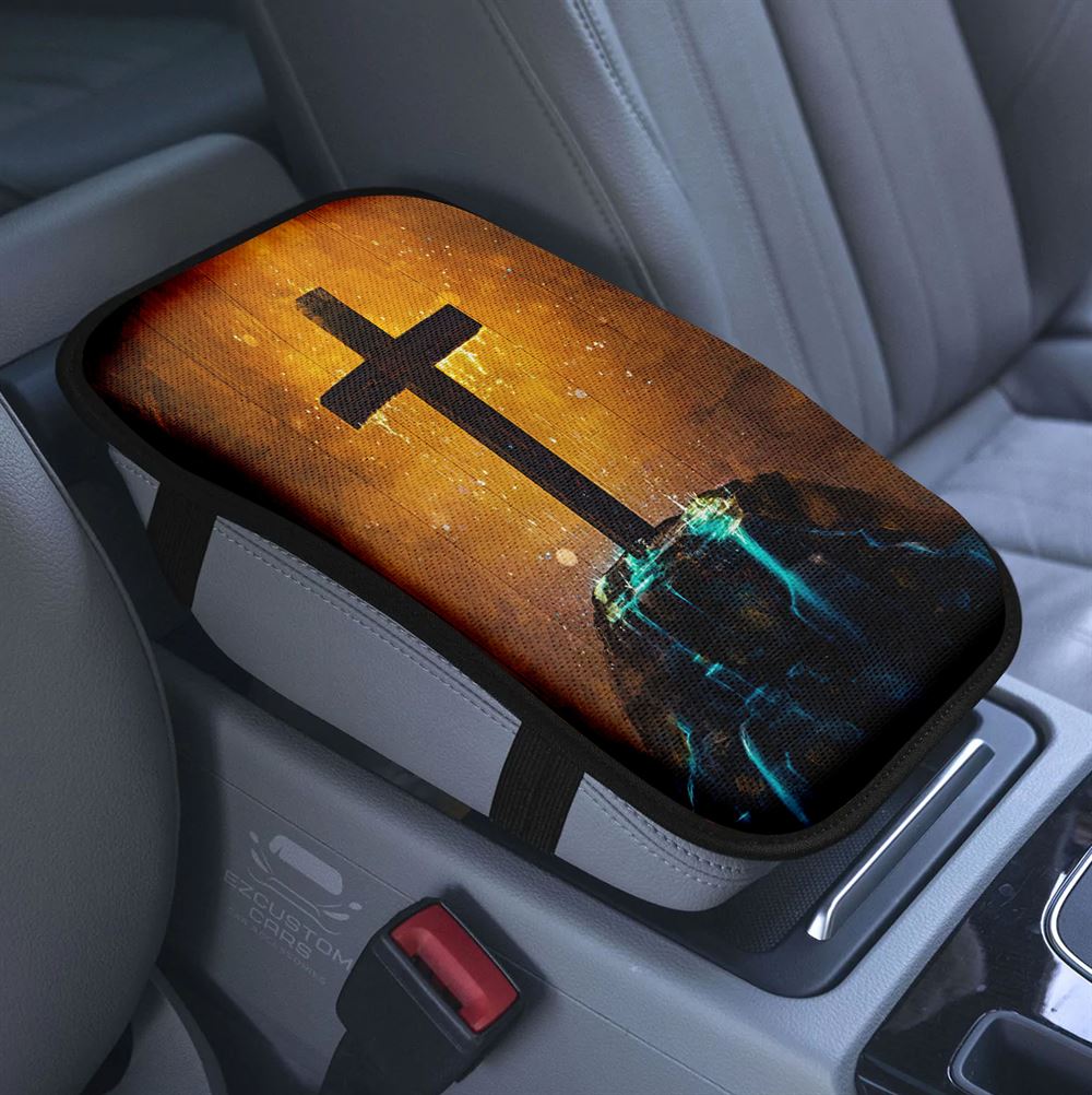 Cross Bible Verses Word Of God Car Center Console Cover, The Sword Of The Spirit Armrest Pad Cover, Christian Car Accessory