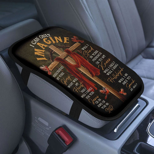 Cross Lion Of Judah Car Center Console Cover, Christian Armrest Pad Cover, Bible Verse Car Accessory