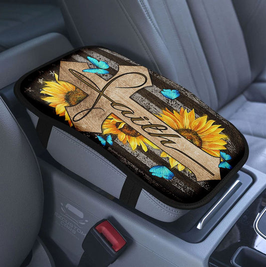 Cross My Chains Are Gone I've Been Set Free My God Car Center Console Cover, Christian Armrest Pad Cover, Religious Car Accessory