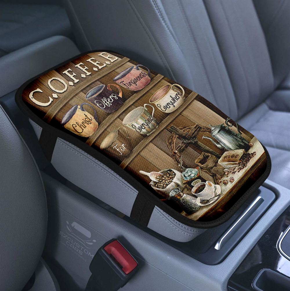 Crown Of Thorns Jesus Face Car Center Console Cover, Bible Verse Armrest Pad Cover, Christian Inspirational Car Accessory