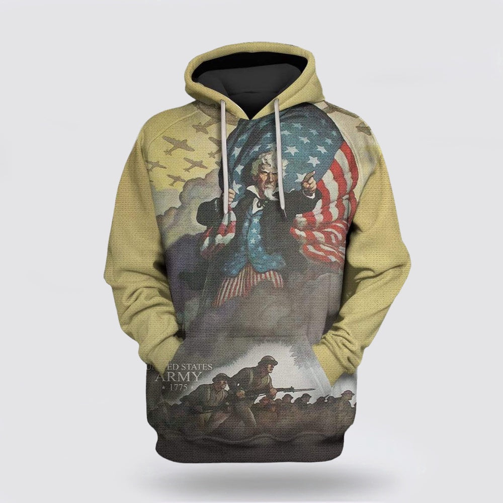 Us Army Hoodie, Custom Hoodie US Army Uncle Sam And Soldiers On The 4Th Of July 3D Hoodie