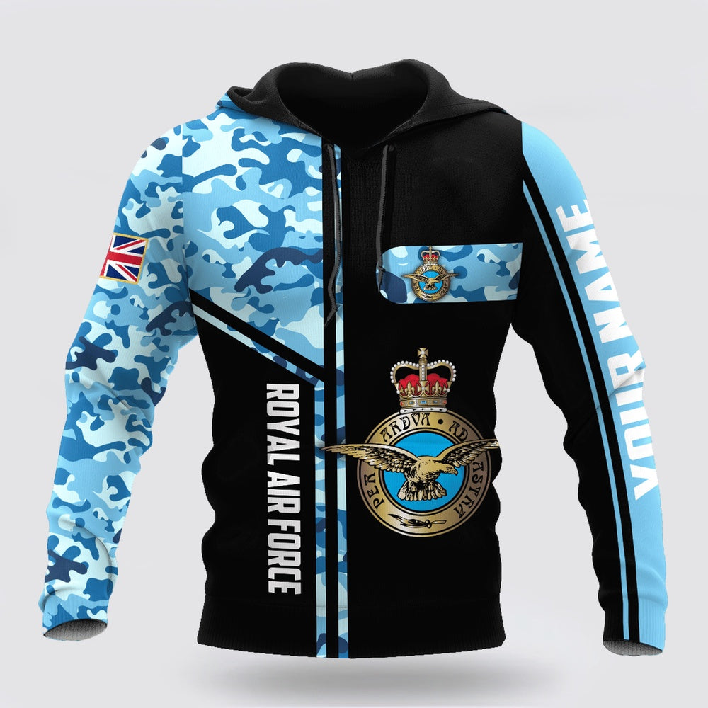 Custom Name British Air Force Camo 3D Design Print Hoodie