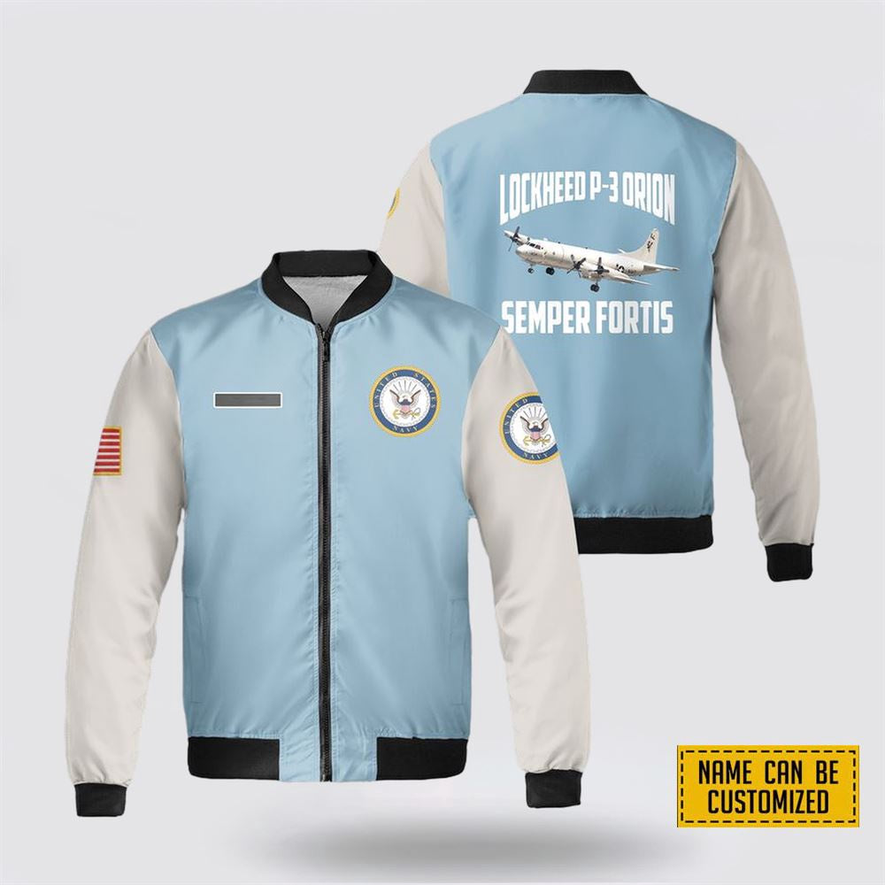 Custom Name US Navy Lockheed P-3 Orion Fleece Bomber Jacket 3D, For Military Personnel