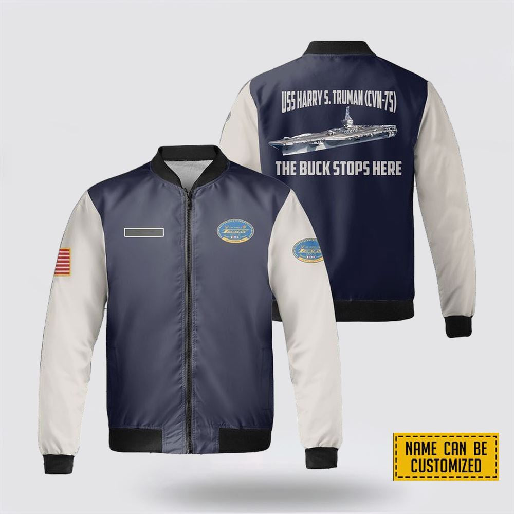 Custom Name US Navy USS Harry S. Truman (CVN-75) Fleece Bomber Jacket 3D, For Military Personnel