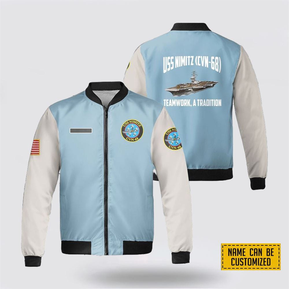 Custom Name US Navy USS Nimitz (CVN-68) Fleece Bomber Jacket 3D, For Military Personnel