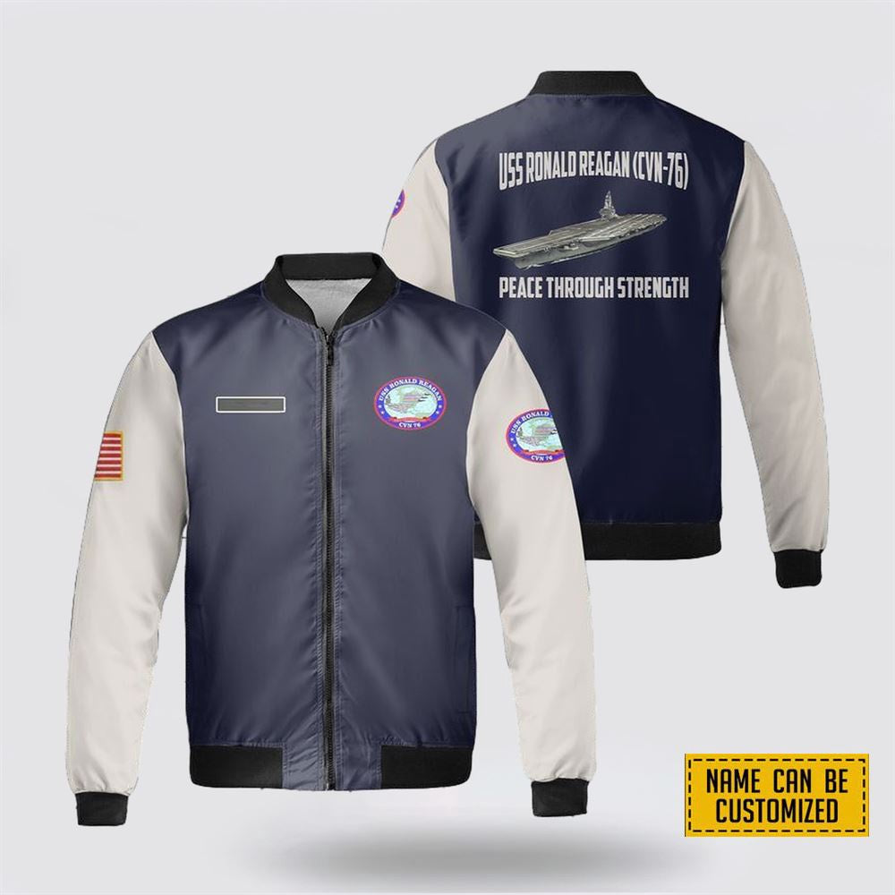 Custom Name US Navy USS Ronald Reagan (CVN-76) Fleece Bomber Jacket 3D, For Military Personnel