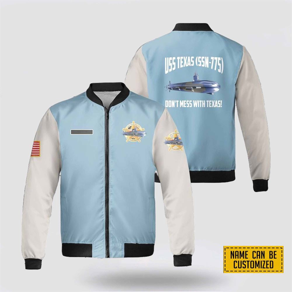 Custom Name US Navy USS Texas (SSN-775) Fleece Bomber Jacket 3D, For Military Personnel