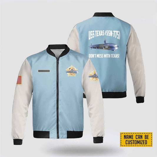 Custom Name US Navy USS Texas (SSN-775) Fleece Bomber Jacket 3D, For Military Personnel
