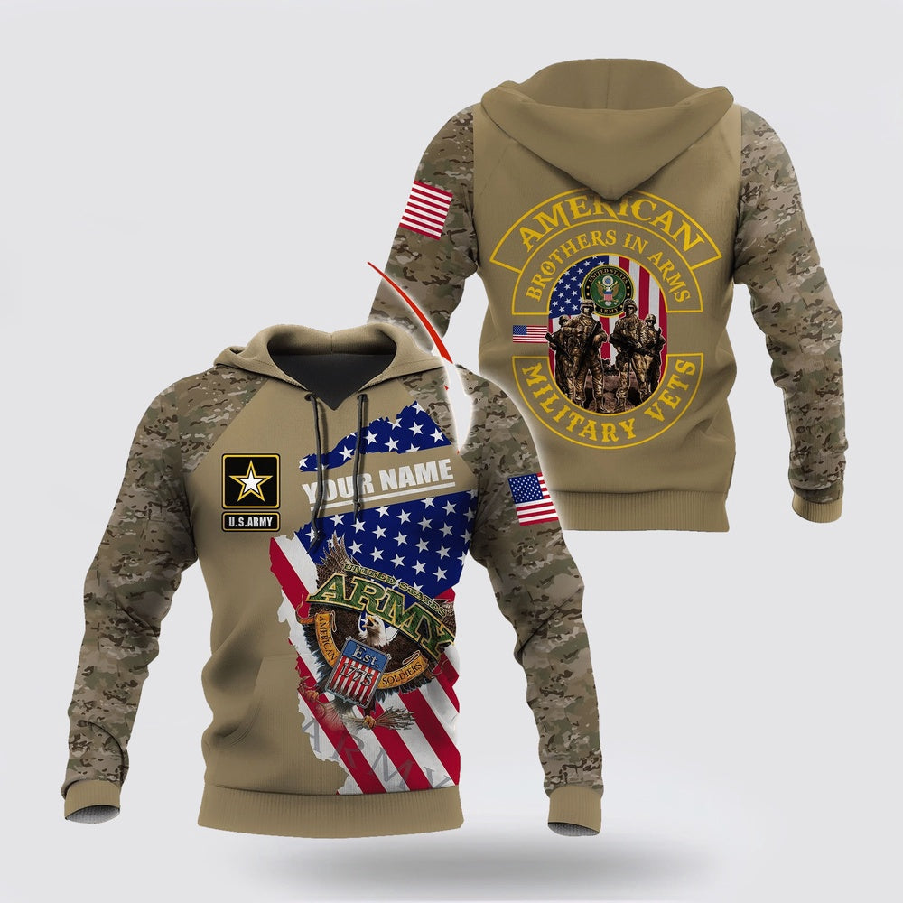 Us Army Hoodie, Custom name US Army Veteran Brothers in arms 3D print Shirts Proud Military
