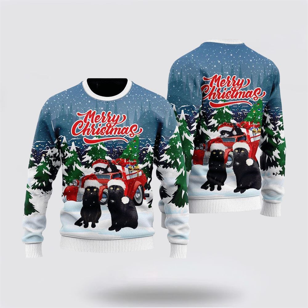 Cute Black Cat Ugly Christmas Sweater, Christmas Sweater For Cat Lover