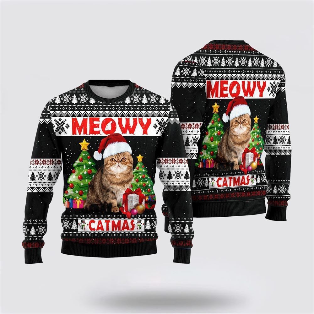 Cute Cat Sweater Meowy Catmas Ugly Christmas Sweater, Christmas Sweater For Cat Lover