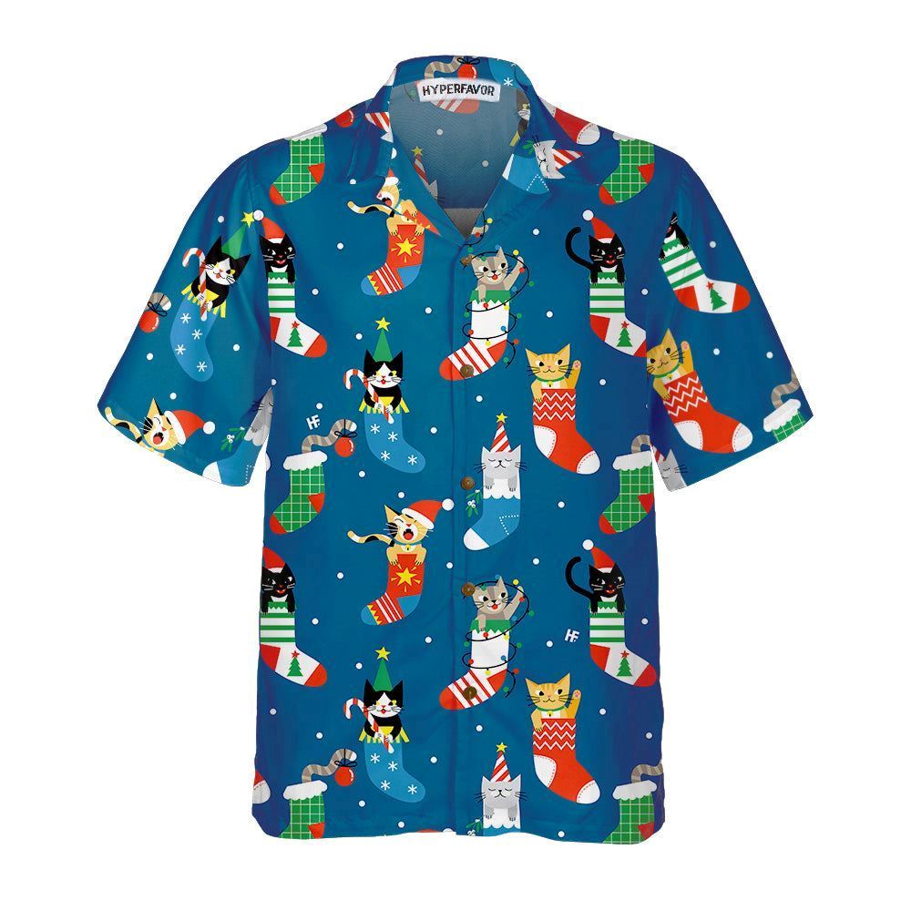 Cute Cats In Christmas Socks Hawaiian Shirt, Xmas Hawaiian Shirts