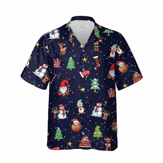 Cute Christmas Icon Funky Gnome Symbol Hawaiian Shirt, Xmas Hawaiian Shirts
