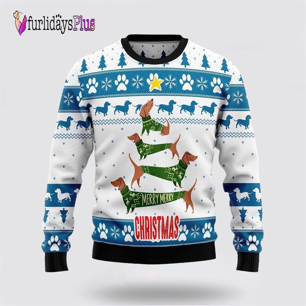 Cute Dachshund Dog Ugly Christmas Sweater, Dog Lover Christmas Sweater