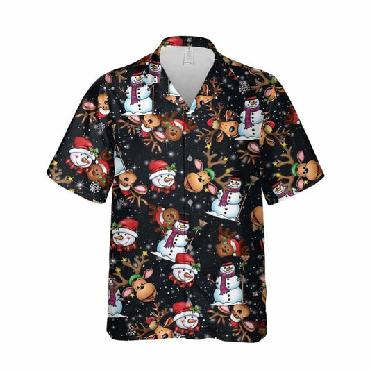 Cute Santa Snowman Christmas Icon Unisex Hawaiian Shirt, Xmas Hawaiian Shirts