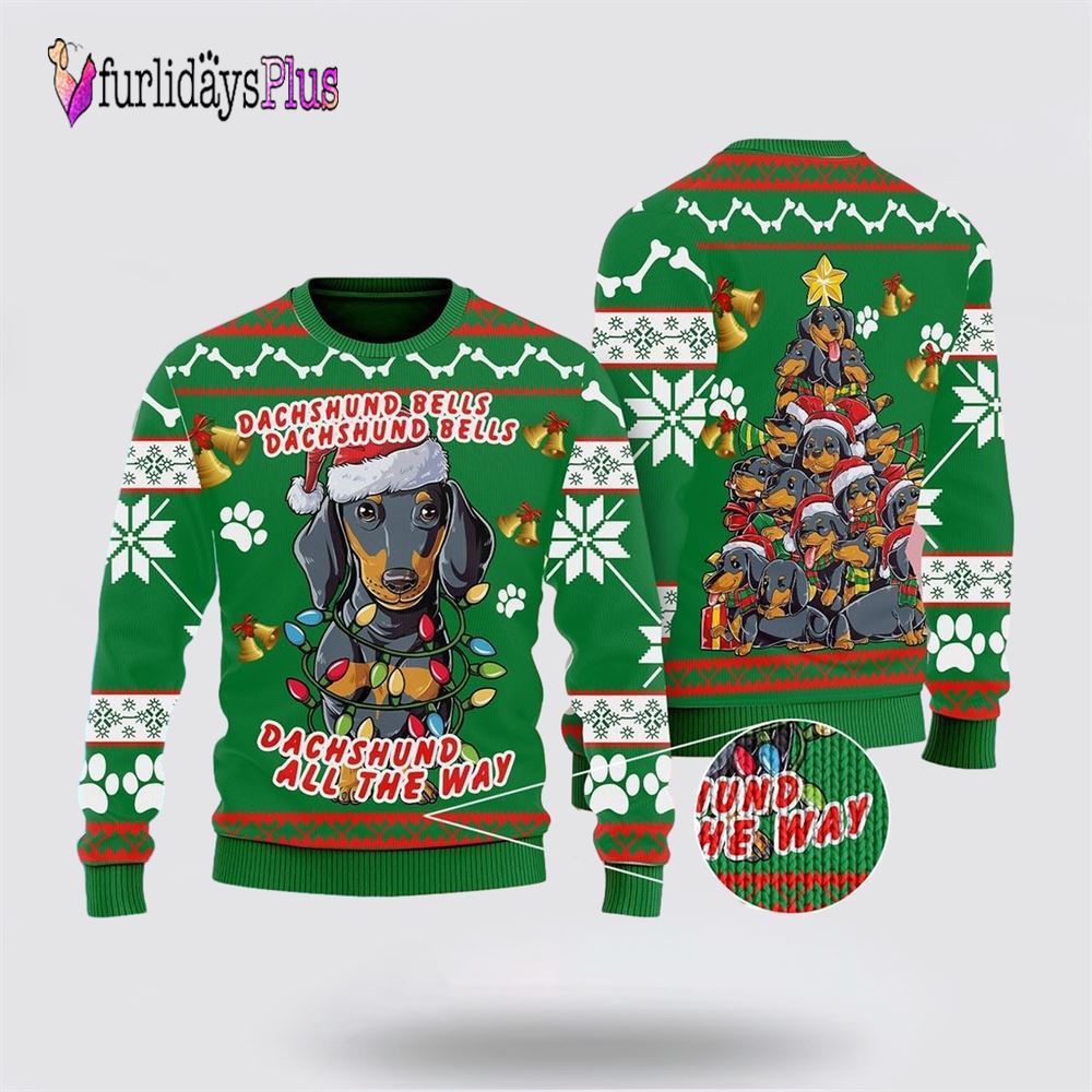 Dachshund Dog Bells Christmas Ugly Christmas Sweater, Dog Lover Christmas Sweater