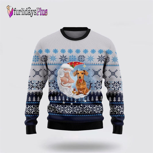 Dachshund Dog Love Santa Moon Ugly Christmas Sweater, Dog Lover Christmas Sweater