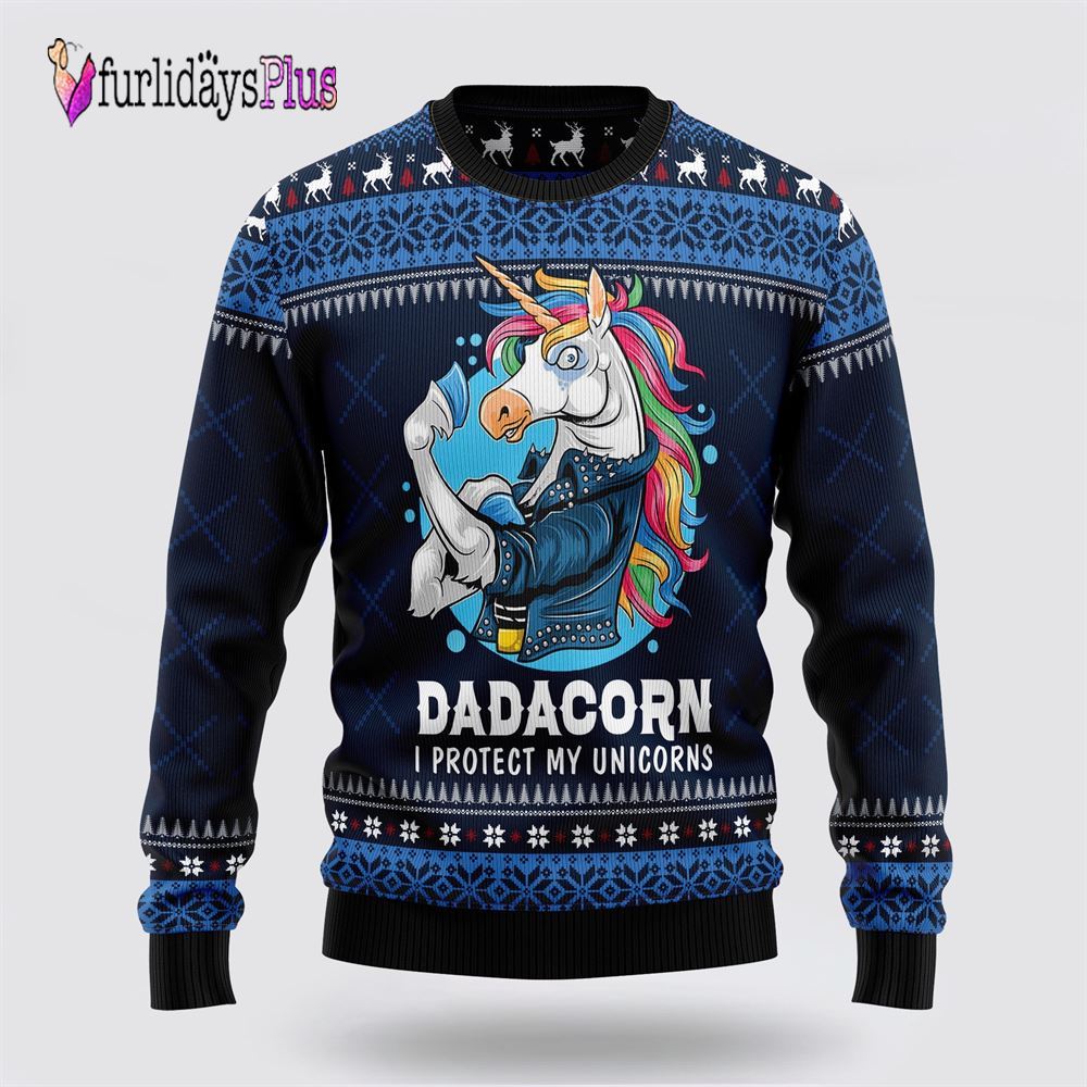 Dadacorn Protector Of My Unicorns Ugly Christmas Sweater, Best Gift For Christmas