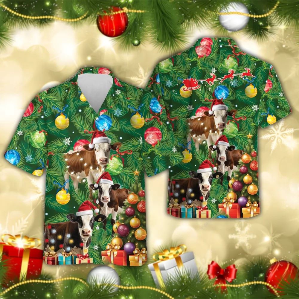 Dairy Catlle Cow Christmas Hawaiian Shirts, Xmas Hawaiian Shirts