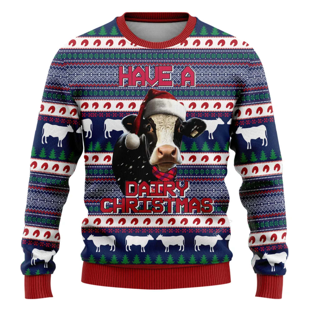 Dairy Cow Merry Christmas Ugly Christmas Sweaters For Men Women, Christmas Gift, Christmas Winter Fashion, Farmers Sweater