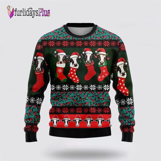 Dairy Cow Stocking Ugly Christmas Sweater For Men Women, Christmas Gift, Christmas Winter Fashion, Farmers Sweater