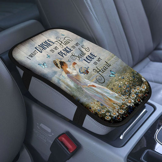 Dairy Cow Sunflower Wreath Windmill Car Center Console Cover, God Says You Are Armrest Pad Cover, Christian Car Accessory