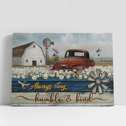 Daisy Field Old Ladybug Car Always Stay Humble And Kind Canvas Wall Art, Bible Verse Canvas, Religious Prints