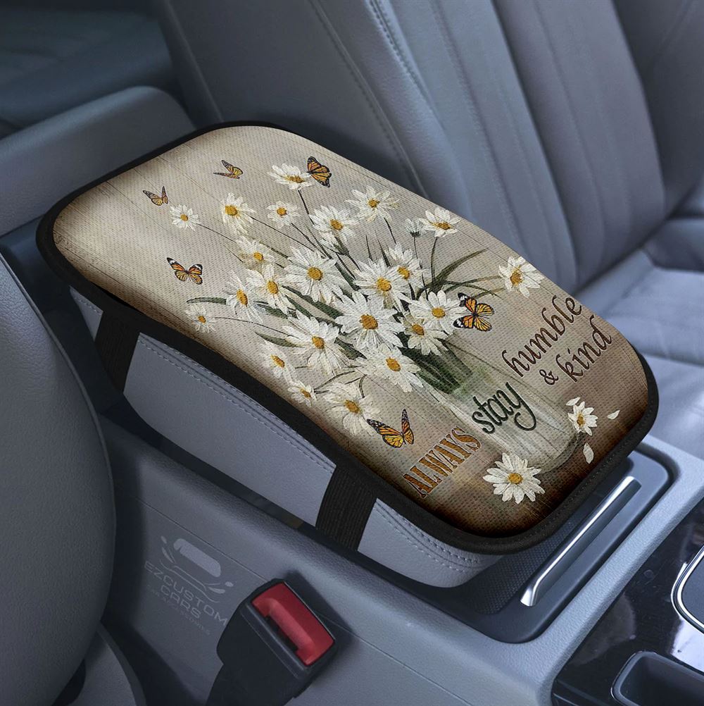 Daisy Flower Faith Over Fear Car Center Console Cover, Christian Armrest Pad Cover, Religious Car Accessory