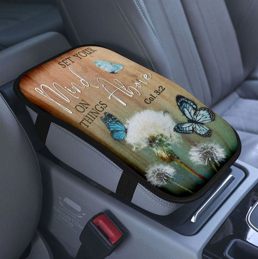 Dandelion Be Still Personalized Car Center Console Cover, Christian Armrest Pad Cover, Bible Verse Gift For Women Of God