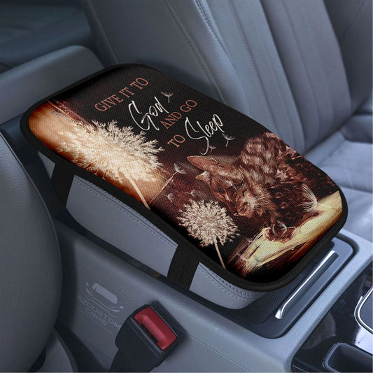 Dandelion Cat Give It To God And Go To Sleep Car Armrest Seat Cover, Bible Verse Car Center Console Cover, Christian Car Accessory