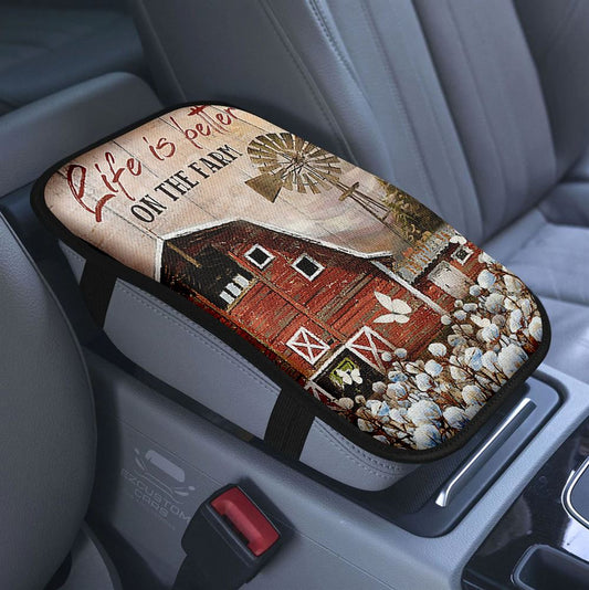 Dandelion Crystal Butterfly Bible Verse Just Breathe Car Center Console Cover, Christian Armrest Pad Cover, Bible Verse Car Accessory