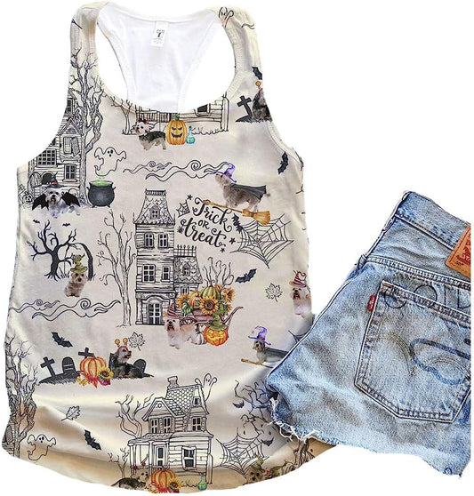 Dandie Dinmont Terrier Dog Halloween Town Tank Top - Summer Casual Tank Tops For Women - Gift For Young Adults