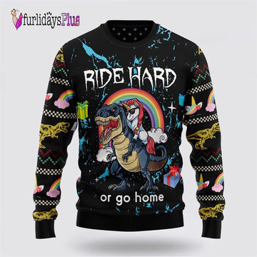 Dinosaur Unicorn Ride Hard Ugly Christmas Sweater, Best Gift For Christmas