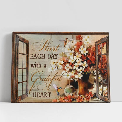 Dogwood Flower, Hummingbirds, Start Each Day With A Grateful Heart Canvas Poster