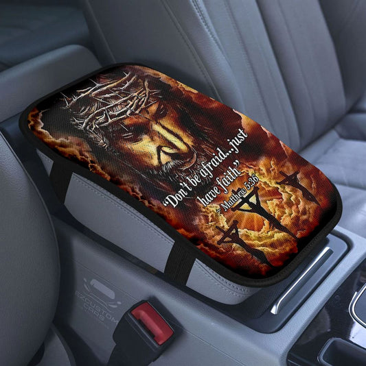 Don't Be Afraid Just Believe Flower Cross Butterfly Car Center Console Cover, Christian Armrest Pad Cover, Religious Car Accessory