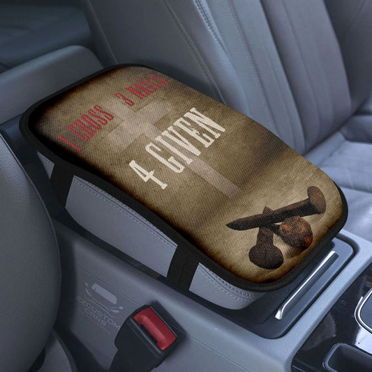 Dove With Olive Branch Three Wooden Crosses Jesus Car Center Console Cover, Christian Armrest Pad Cover, Bible Verse Car Accessory