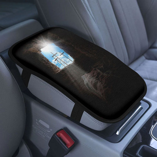 Drawing Jesus Christ Car Center Console Cover, Jesus Armrest Pad Cover, Christian Car Accessory