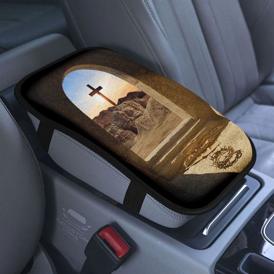 Easter Christian Gifts 1 Cross 3 Nails 4 Given Car Center Console Cover, Bible Verse Armrest Pad Cover, Scripture Car Accessory