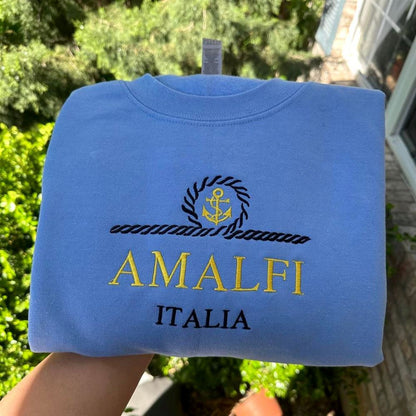 Embroidered Christmas Sweatshirt, Amalfi Coast Italy Embroidered Sweatshirt