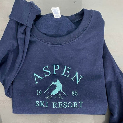Embroidered Christmas Sweatshirt, Aspen Ski Resort Embroidered Sweatshirt