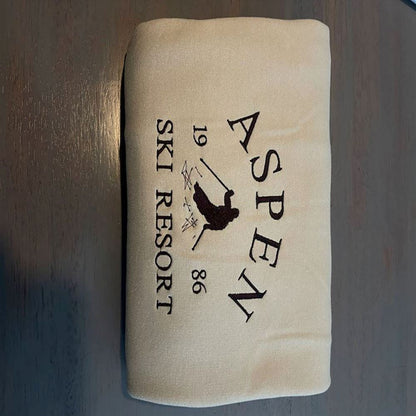 Embroidered Christmas Sweatshirt, Aspen Ski Resort Embroidered Sweatshirt