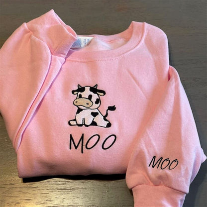 Embroidered Christmas Sweatshirt, Cow Sitting Embroidered Sweatshirt